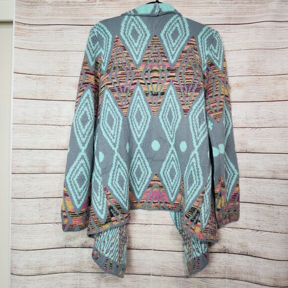 Andrade Open Cardigan Jacket Women's One Size Teal Aztec Print Cotton Polyester - Picture 9 of 14